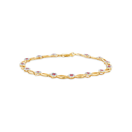 Halo Bracelet With Diamonds And Created Ruby In 10kt Yellow Gold Halo Bracelet With Diamonds And Created Ruby In 10kt Yellow Gold