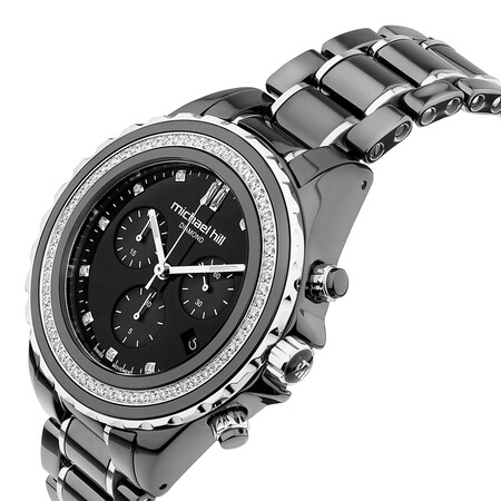 Unisex Chronograph Watch with 1/2 Carat TW of Diamonds in Black Ceramic & Stainless Steel Unisex Chronograph Watch with 1/2 Carat TW of Diamonds in Black Ceramic & Stainless Steel