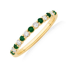 Stacker Ring with Natural Emerald & .15 Carat TW of Diamonds in 10kt Yellow Gold