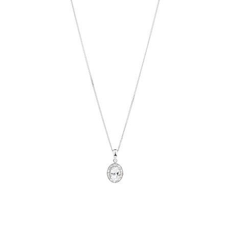 Halo Pendant with Created White Sapphire and 0.04 TW of Diamonds in Sterling Silver Halo Pendant with Created White Sapphire and 0.04 TW of Diamonds in Sterling Silver