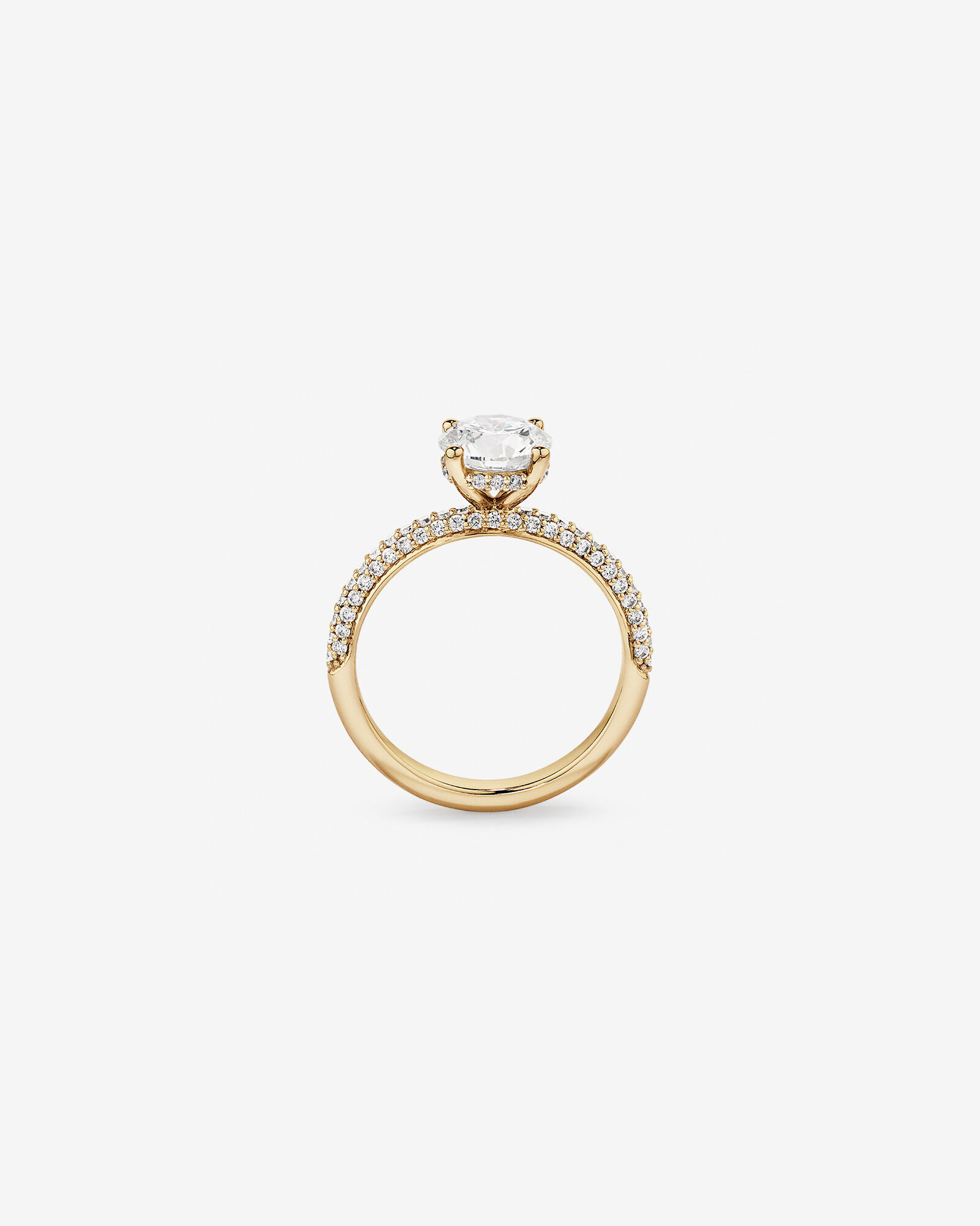 1.95 Carat TW Round Brilliant Laboratory-Grown Diamond Solitaire Side Accent Engagement Ring in 14kt Yellow Gold