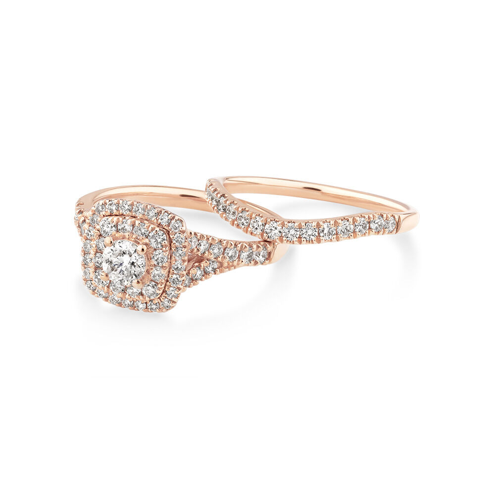Ensemble nuptial en or rose 14 K avec diamants totalisant 1,18 ct