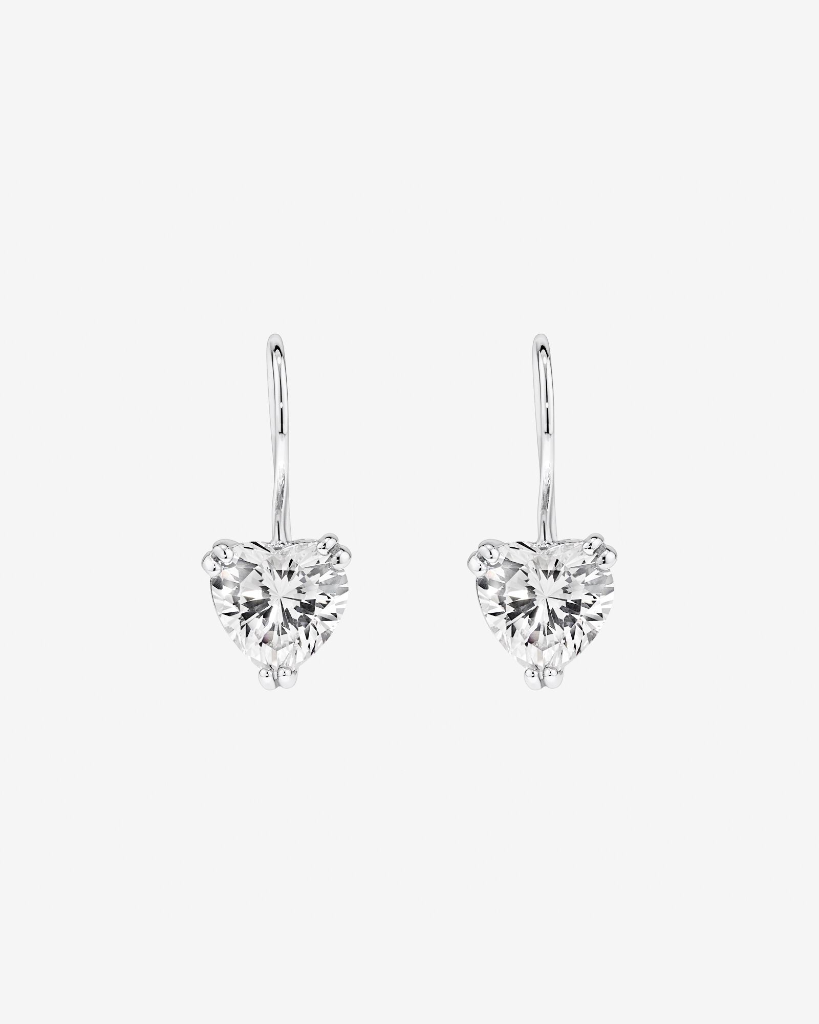 Love Heart Shaped Cubic Zirconia Drop Shepherds Hook Earrings in Sterling Silver