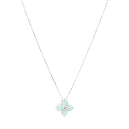Created Opal Floral Pendant in Sterling Silver Created Opal Floral Pendant in Sterling Silver