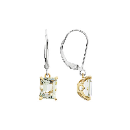 Drop Earring with Green Amethyst in Sterling Silver and 10kt Yellow Gold Drop Earring with Green Amethyst in Sterling Silver and 10kt Yellow Gold