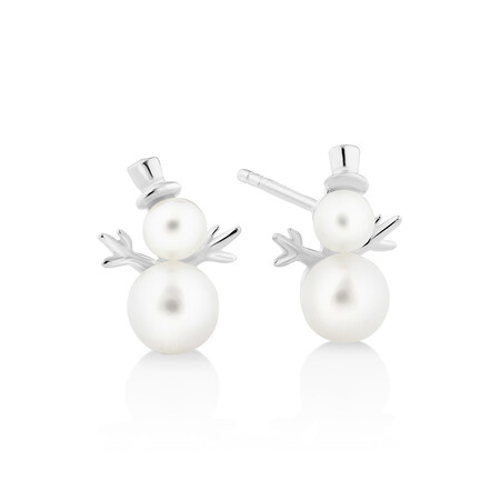 Cultured Freshwater Pearl Snowman Stud Earrings in Sterling Silver Cultured Freshwater Pearl Snowman Stud Earrings in Sterling Silver