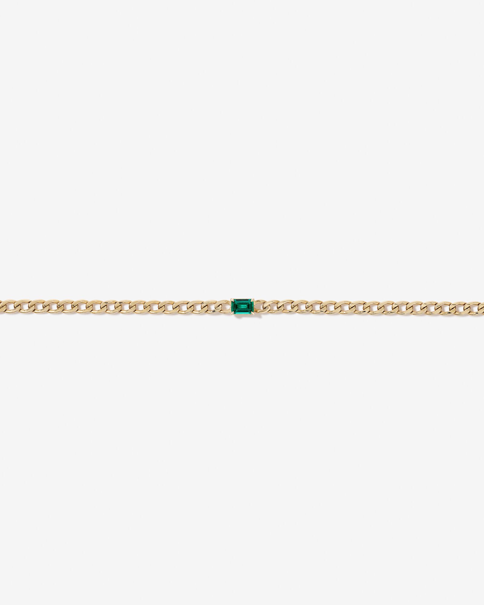 Created Emerald Curb Link Bracelet in 10kt Yellow Gold