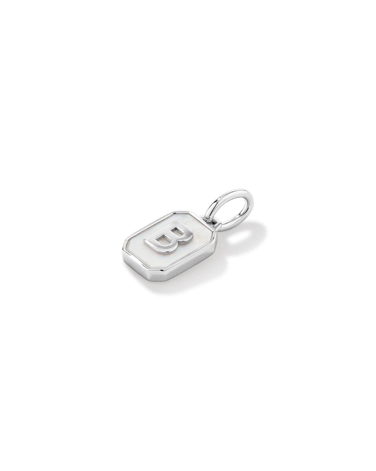 Letter B Mother of Pearl Initial Pendant in Sterling Silver