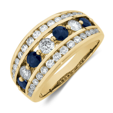 Ring with Sapphire & 1 Carat TW of Diamonds in 14kt Yellow Gold Ring with Sapphire & 1 Carat TW of Diamonds in 14kt Yellow Gold