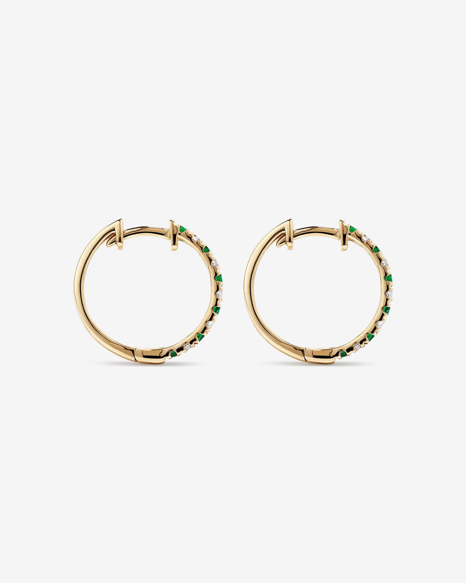 0.22 Carat TW Diamond and Created Emerald Huggie Hoop Earrings in 10kt Yellow Gold