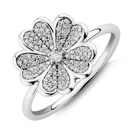 Flower Ring with 0.25 Carat TW of Diamonds in Sterling Silver