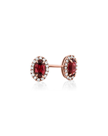 Halo Stud Earrings with Rhodolite Garnet & 0.12 Carat TW of Diamonds in 10kt Rose Gold Halo Stud Earrings with Rhodolite Garnet & 0.12 Carat TW of Diamonds in 10kt Rose Gold