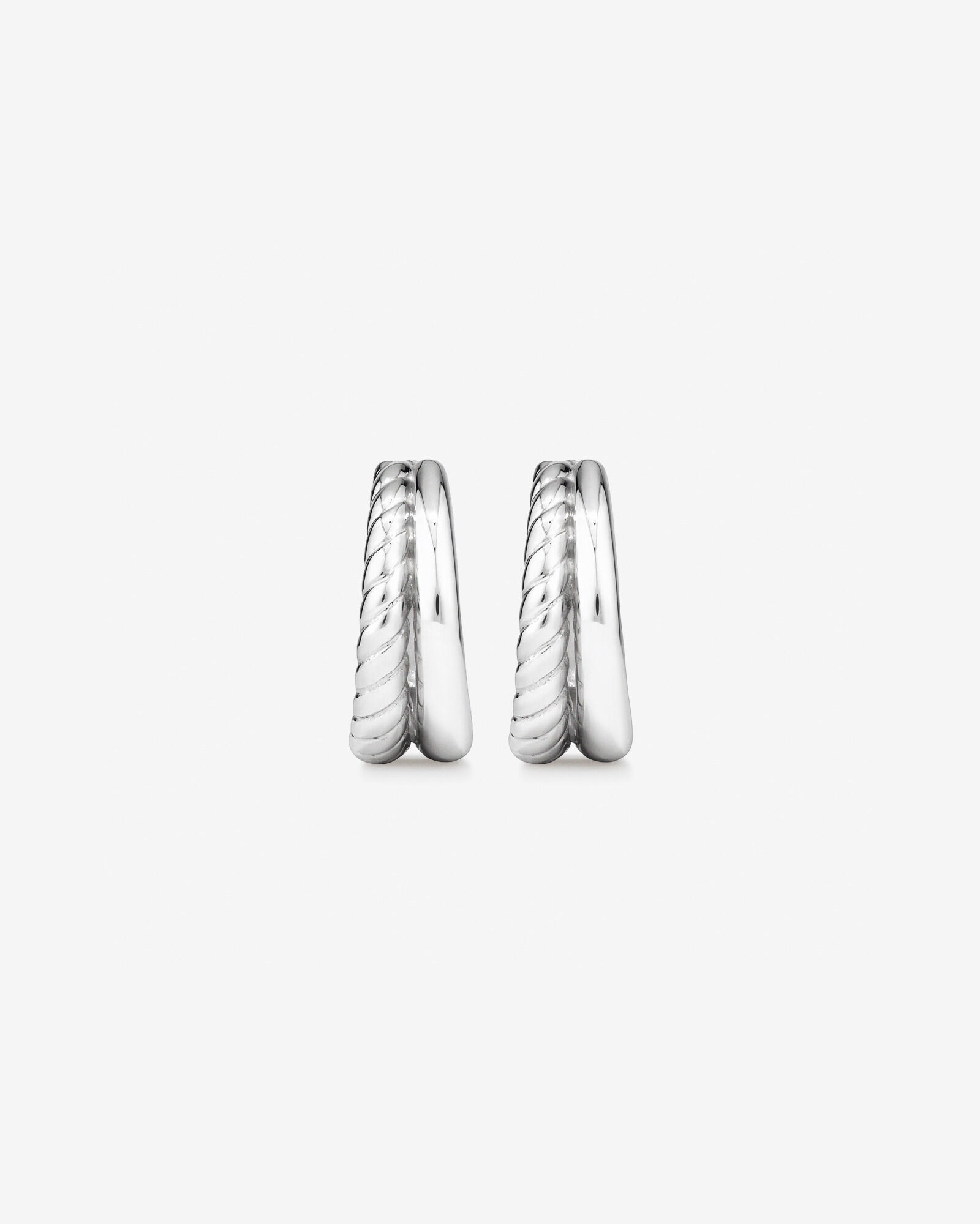 Textured Double Huggie Earrings in Sterling Silver