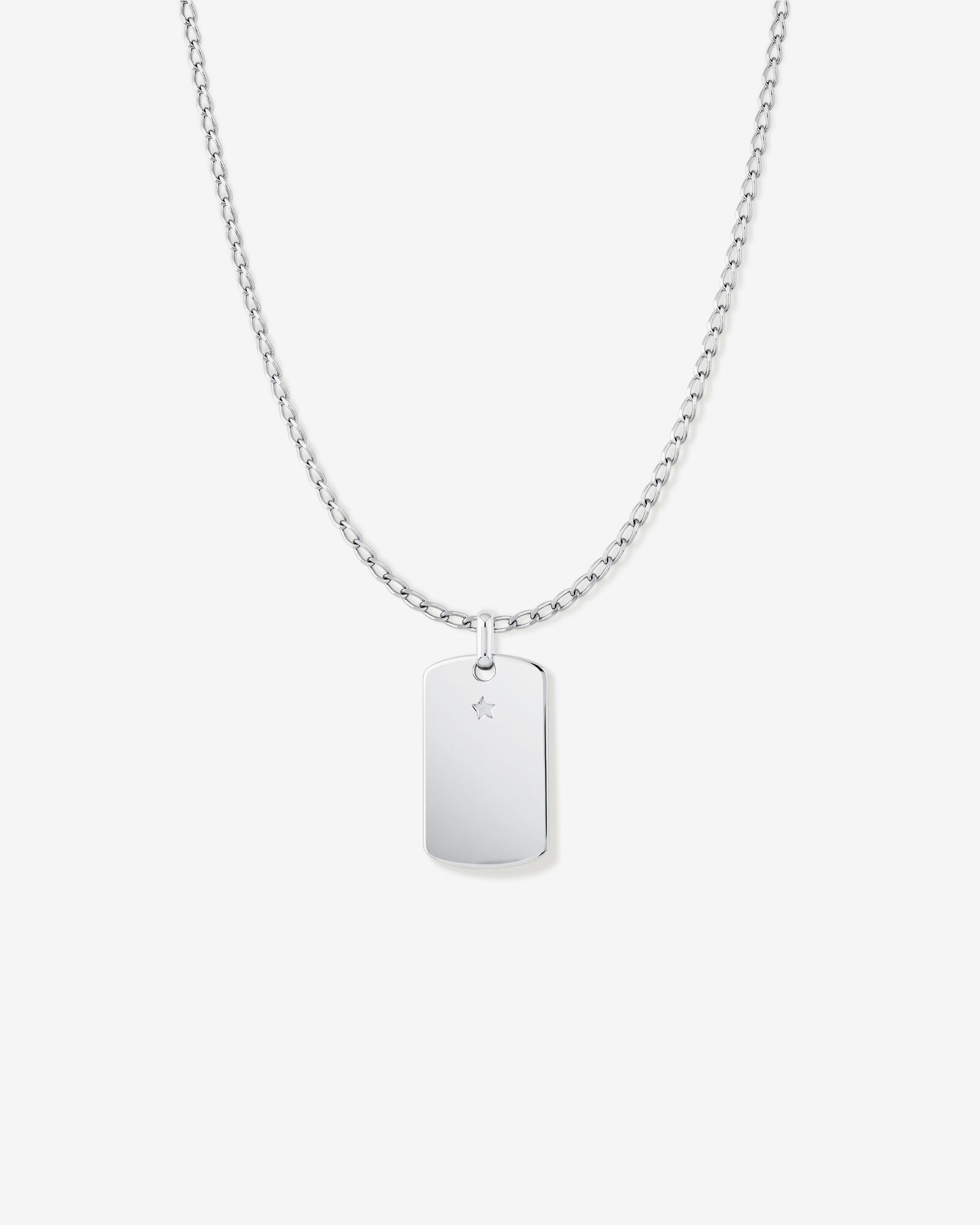 Plaque d'identification gravée INXS avec chaîne en argent sterling recyclé