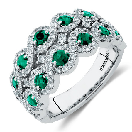 Bubble Ring with Natural Emerald & .80 Carat TW of Diamonds in 14kt White Gold