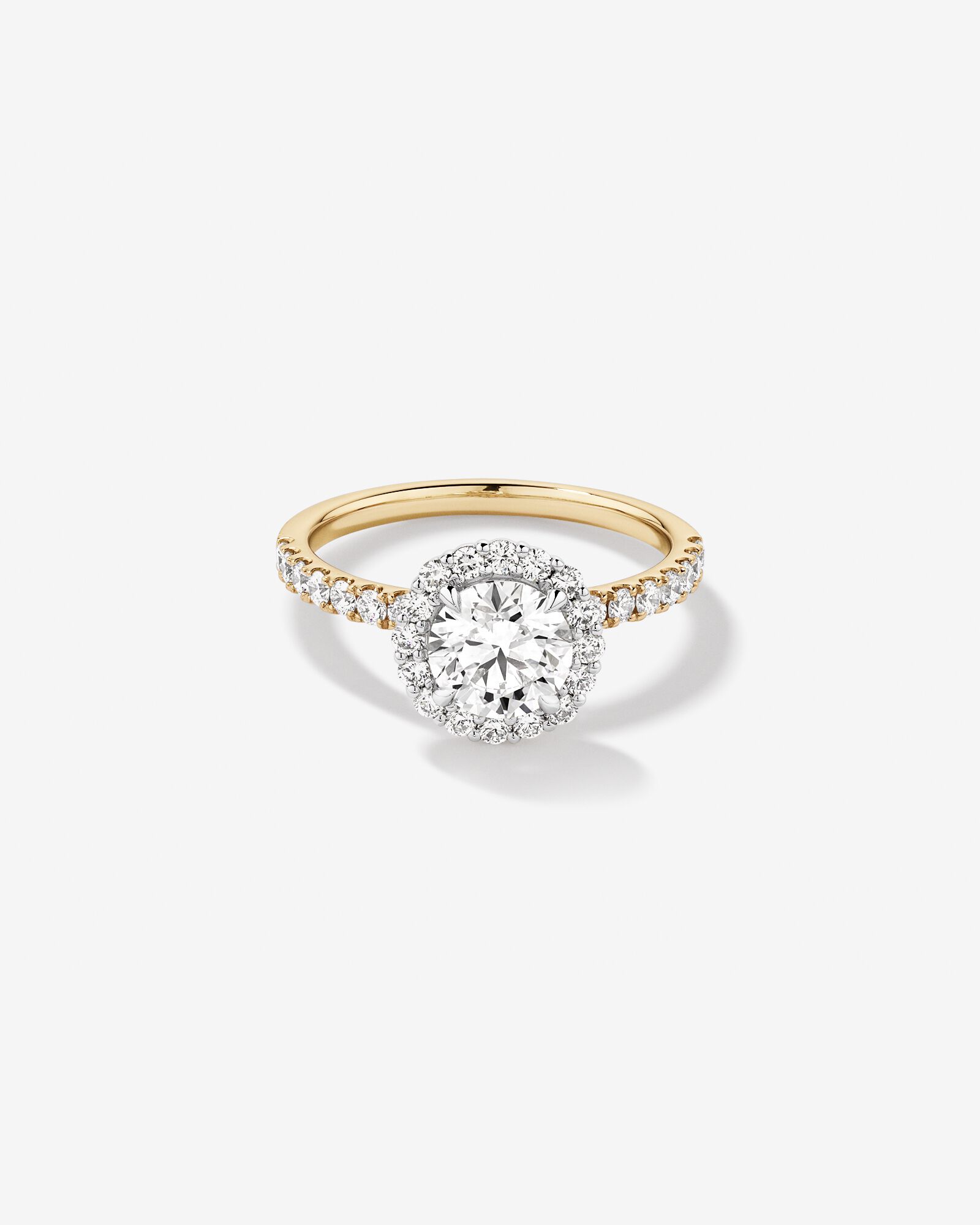 1.79 Carat TW Round Brilliant Laboratory-Grown Diamond Halo Engagemet Ring in 14kt Yellow and White Gold