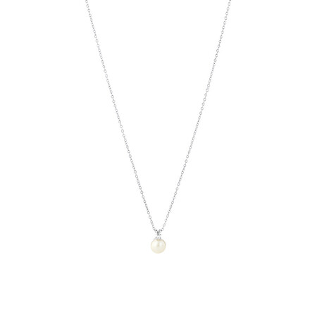 Pendant with Cultured Freshwater Pearl & Laboratory Created Cubic Zirconia in Sterling Silver