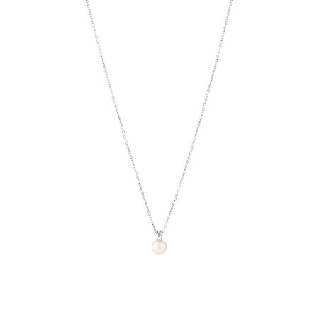 Pendant with Cultured Freshwater Pearl & Laboratory Created Cubic Zirconia in Sterling Silver Pendant with Cultured Freshwater Pearl & Laboratory Created Cubic Zirconia in Sterling Silver