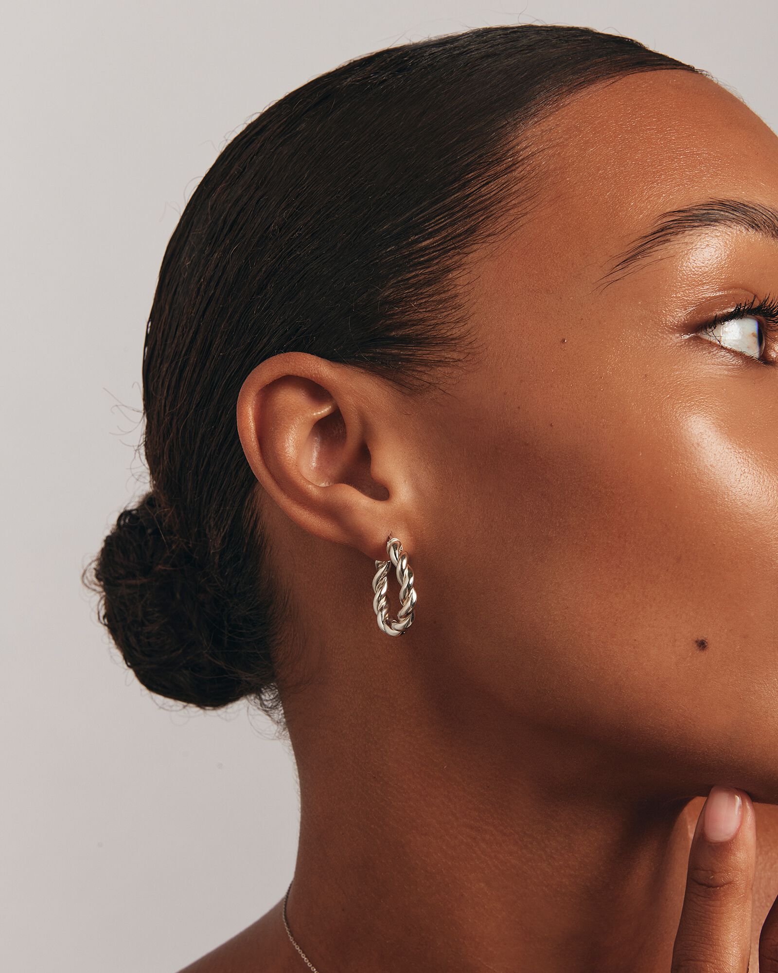 Croissant Twist 15mm Hoop Earrings in Sterling Silver