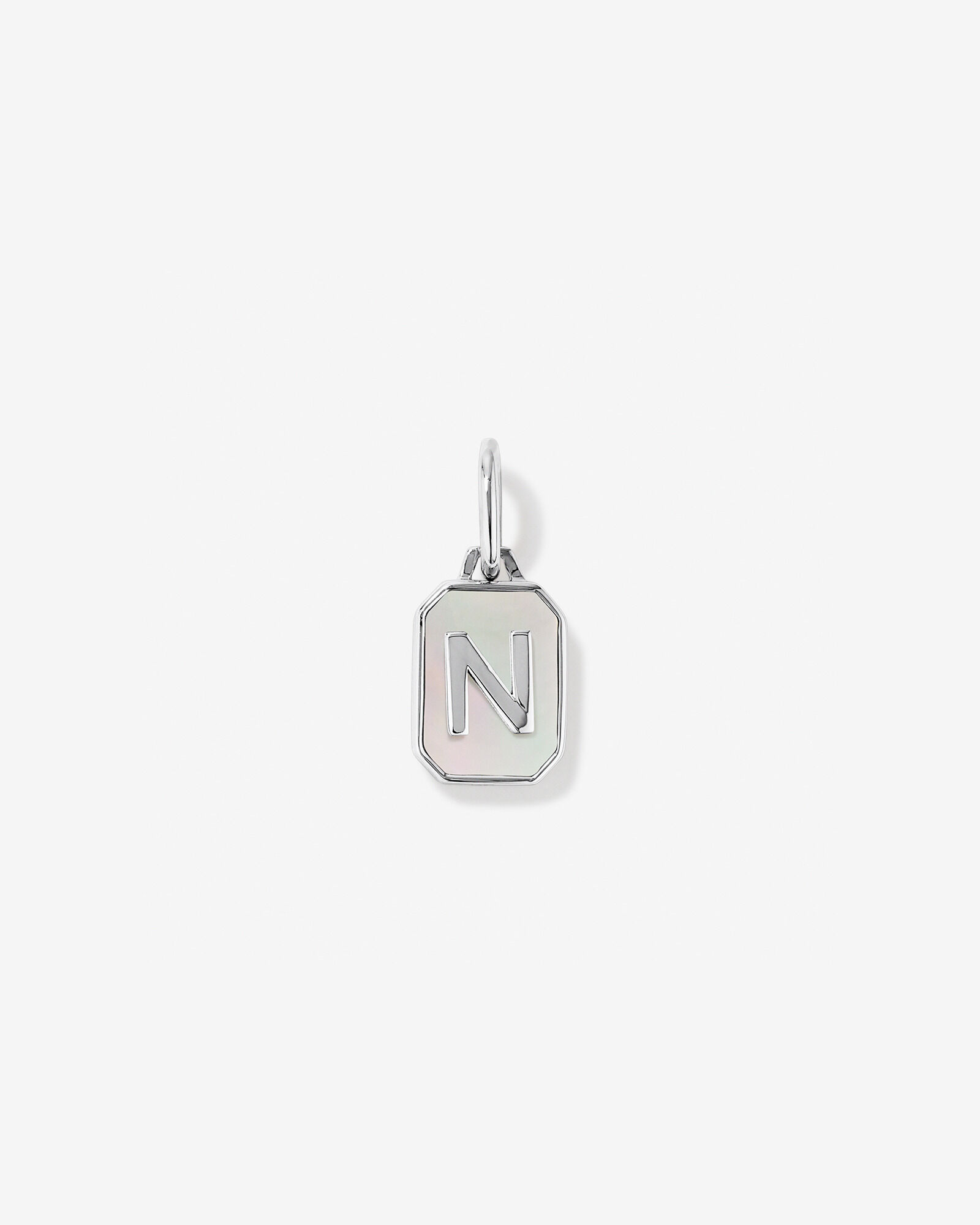 Letter N Mother of Pearl Initial Pendant Sterling Silver