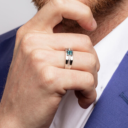 Men's Ring with 1/4 Carat TW of White & Enhanced Blue Diamonds in 10kt White Gold Men's Ring with 1/4 Carat TW of White & Enhanced Blue Diamonds in 10kt White Gold