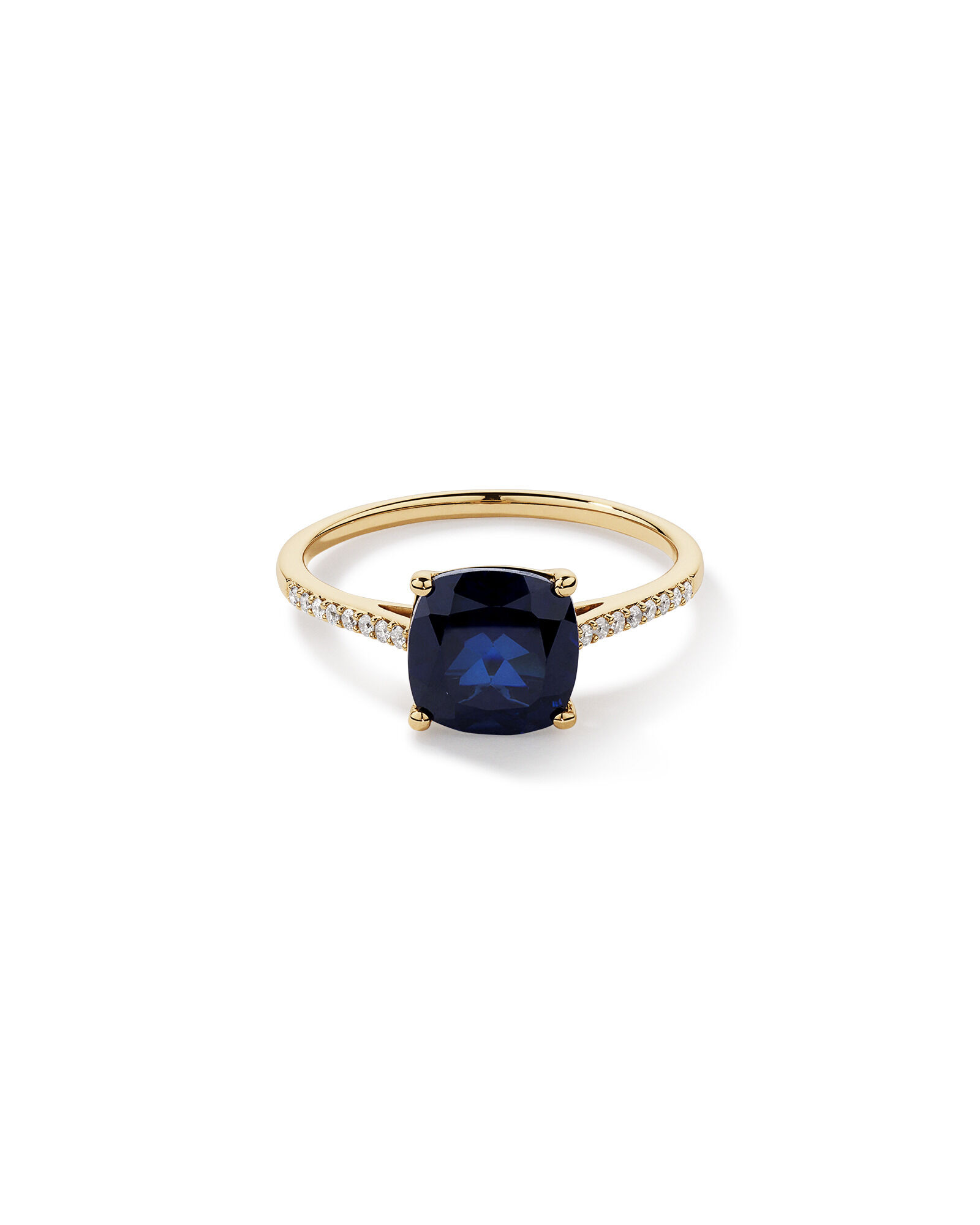 Michael Hill Women s Rings Cushion Cut Blue Created Sapphire Gemstone and Diamond Ring in 10kt Yellow Gold Size One Size O at The Iconic