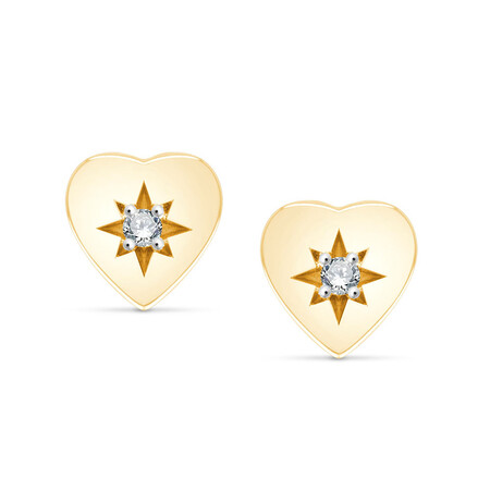 Heart Stud Earrings With Diamonds In 10kt Yellow Gold Heart Stud Earrings With Diamonds In 10kt Yellow Gold