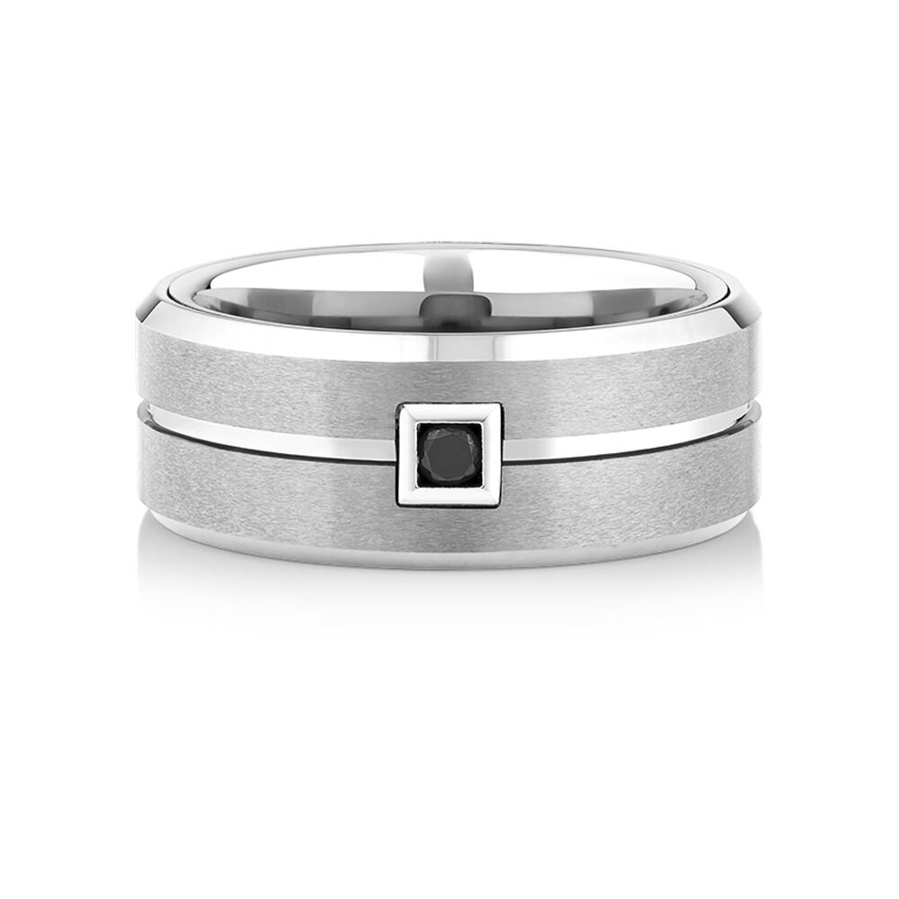 Ring with Enhanced Black Diamond in Grey Sapphire Tungsten