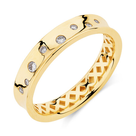 Hammer Set Barrel Ring with 0.10 Carat TW of Diamonds in 10kt Yellow Gold Hammer Set Barrel Ring with 0.10 Carat TW of Diamonds in 10kt Yellow Gold