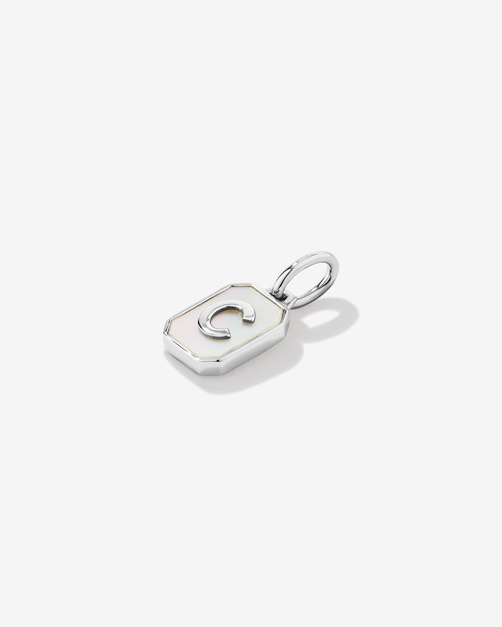 Letter C Mother of Pearl Initial Pendant in Sterling Silver