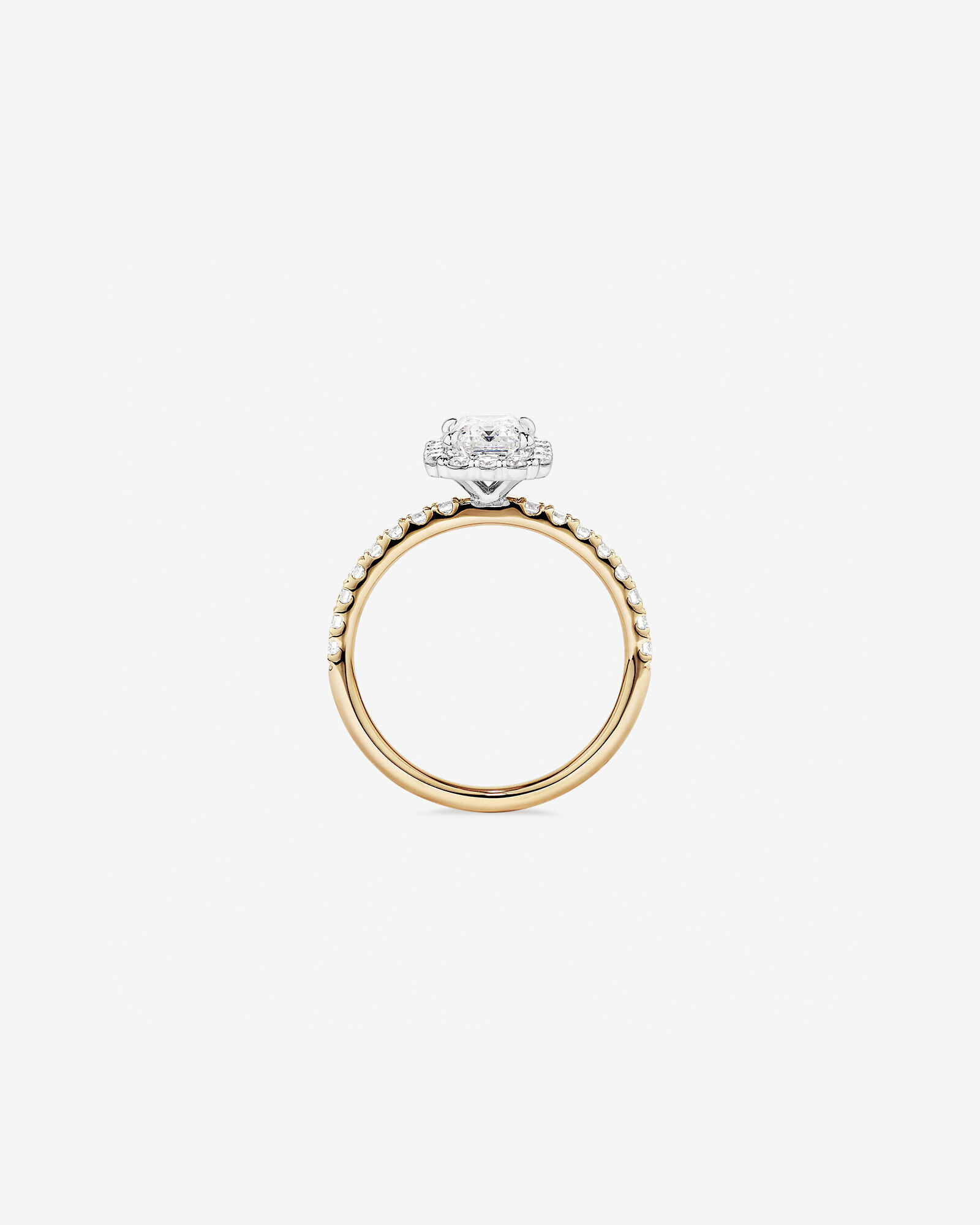 1.78 Carat TW Emerald Cut Laboratory-Grown Diamond Halo Engagement Ring in 14kt Yellow and White Gold