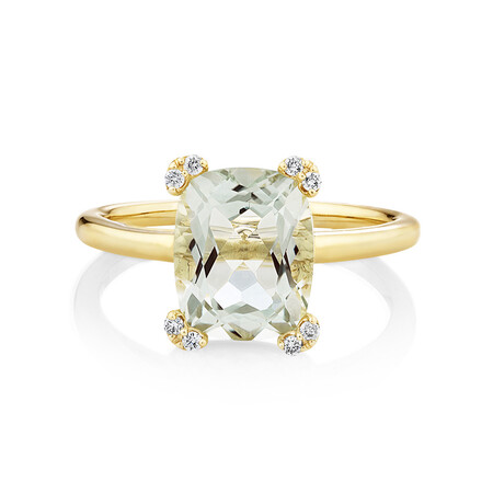 Ring with Green Amethyst & Diamonds In 10kt Yellow Gold Ring with Green Amethyst & Diamonds In 10kt Yellow Gold