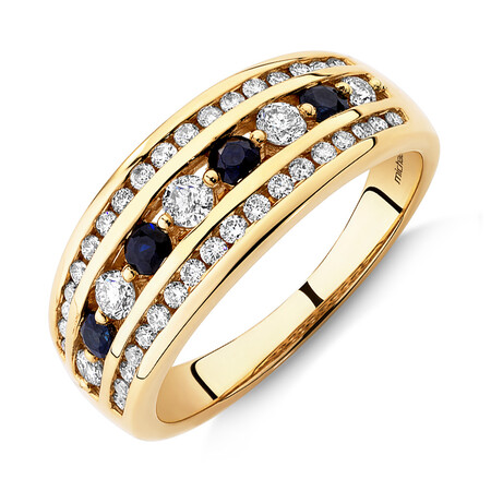 Sapphire Ring with 0.50 Carat TW of Diamonds in 14kt Yellow Gold