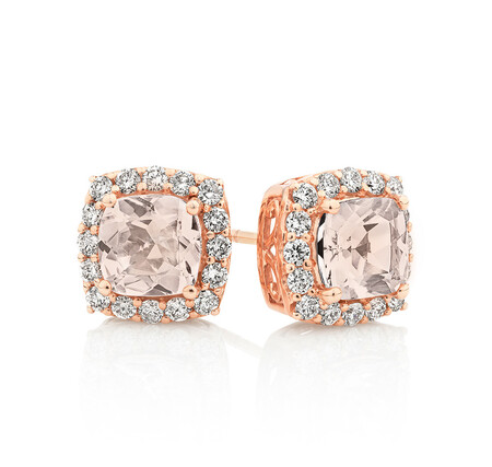 Halo Earrings With Morganite & 0.50 Carat TW Diamonds In 10kt Rose Gold Halo Earrings With Morganite & 0.50 Carat TW Diamonds In 10kt Rose Gold