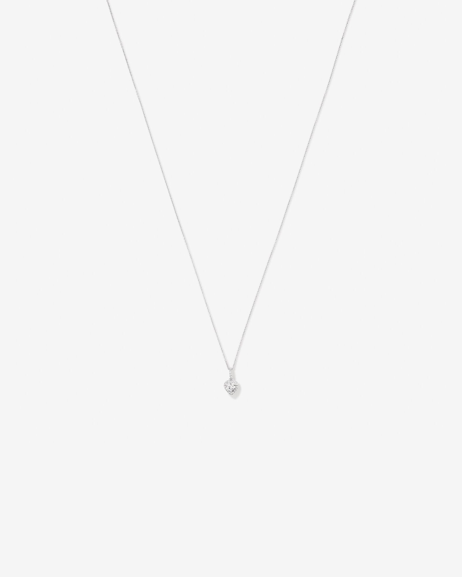 Heart Shape Cubic Zirconia Halo Pendant Necklace in Sterling Silver