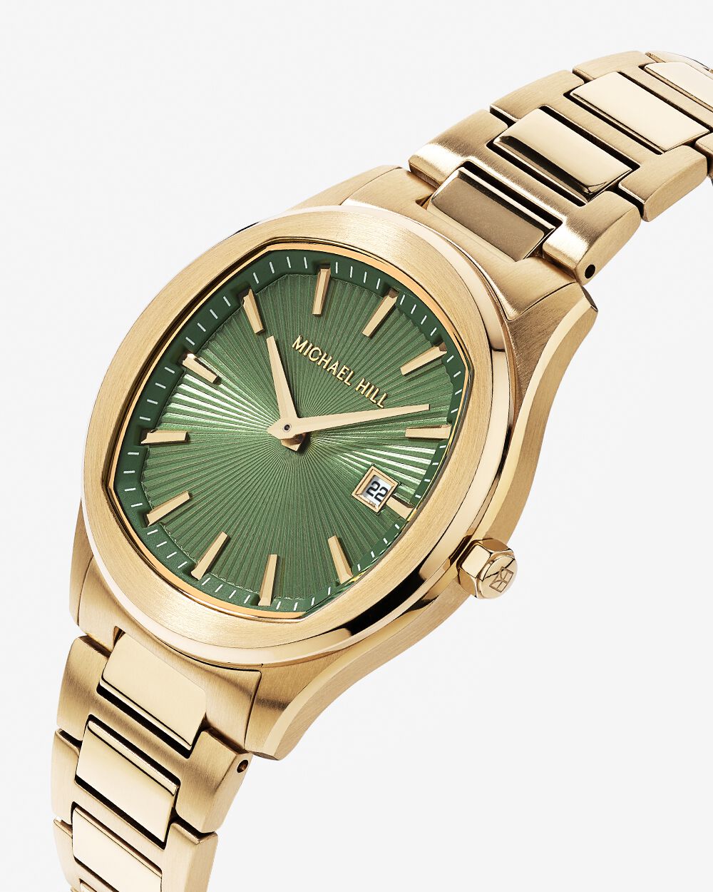Quartz Watch in Gold Tone with Sunray-Patterned Green Dial