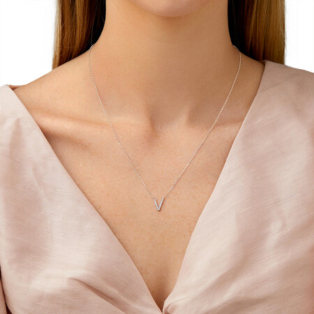V Initial Necklace with 0.10 Carat TW of Diamonds in 10kt White Gold V Initial Necklace with 0.10 Carat TW of Diamonds in 10kt White Gold