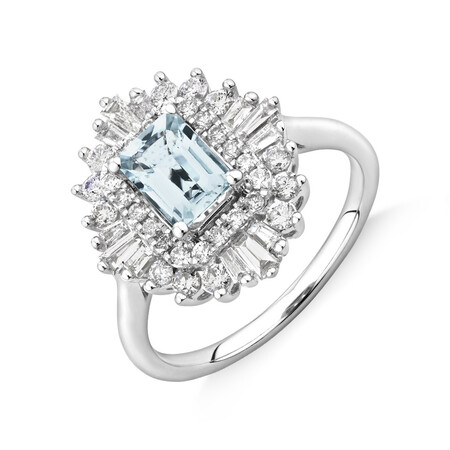 Aquamarine Ring with .75 Carat of Diamonds in 10kt White Gold