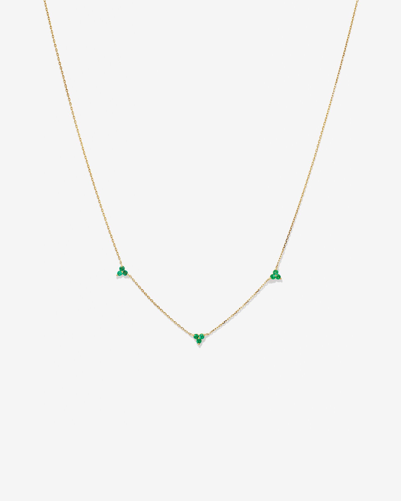 Emerald Trio Station Necklace in 10kt Yellow Gold