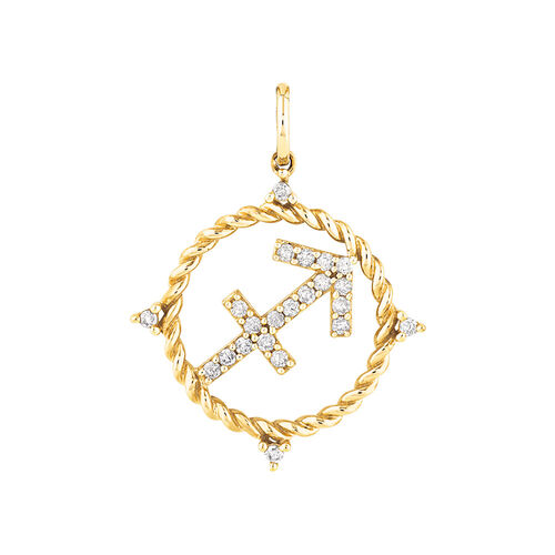 Sagittarius Zodiac Pendant with 0.15 Carat TW of Diamonds in 10kt Yellow Gold