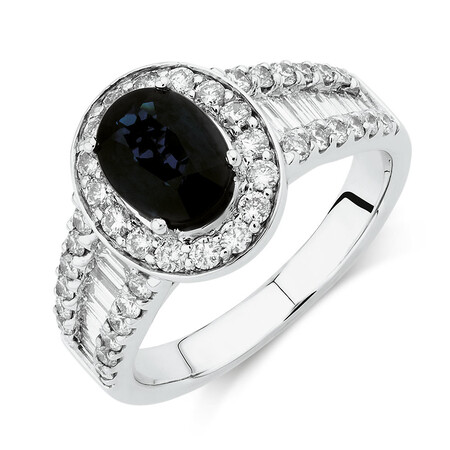 Ring with Sapphire & 1.05 Carat TW of Diamonds in 14kt White Gold