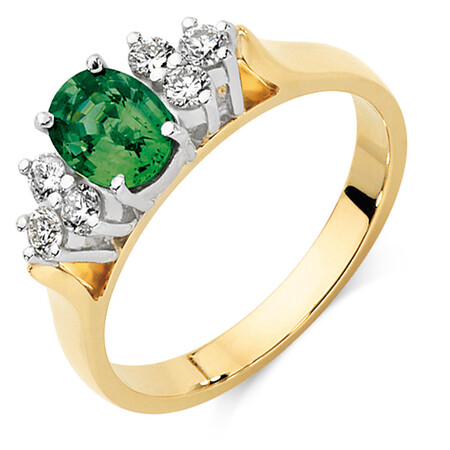 Ring with Green Sapphire & 0.26 Carat TW of Diamonds in 10kt Yellow & White Gold Ring with Green Sapphire & 0.26 Carat TW of Diamonds in 10kt Yellow & White Gold