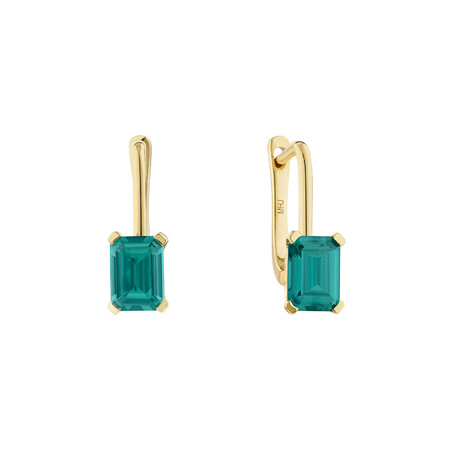 Drop Earrings with Laboratory Created Emerald in 10kt Yellow Gold