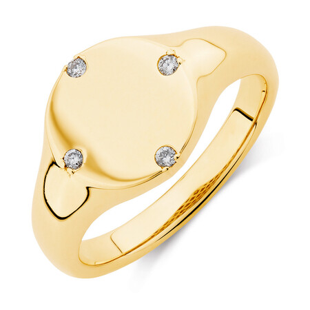 Compass Ring with Diamonds in 10kt Yellow Gold
