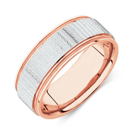 8mm Patterned Ring in 10kt White & Rose Gold 8mm Patterned Ring in 10kt White & Rose Gold