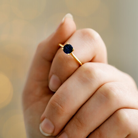 Ring with Created Sapphire in 10kt Yellow Gold Ring with Created Sapphire in 10kt Yellow Gold