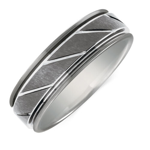 7mm Men's Patterned Ring in Grey Tungsten