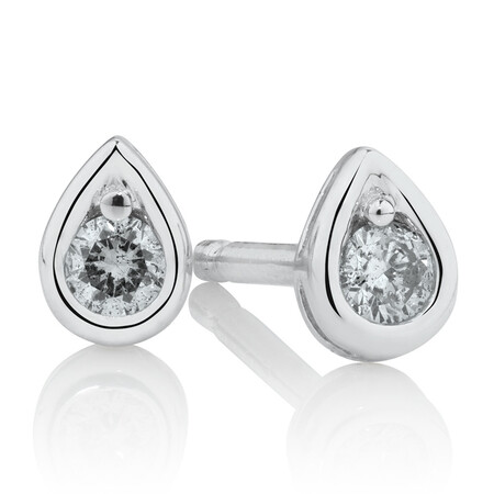 Pear Stud Earrings with Diamonds in Sterling Silver