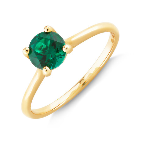 Ring with Created Emerald in 10kt Yellow Gold Ring with Created Emerald in 10kt Yellow Gold