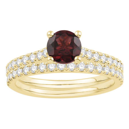 Bridal Set with Ruby & 0.69 Carat TW of Diamonds in 14kt Yellow Gold Bridal Set with Ruby & 0.69 Carat TW of Diamonds in 14kt Yellow Gold